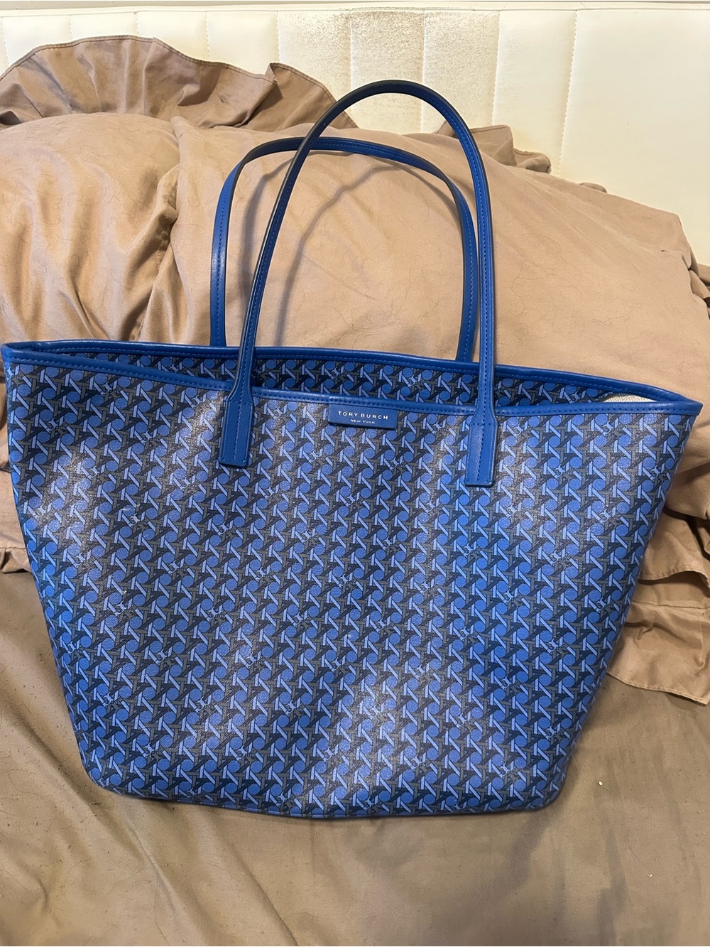 Tory Burch Blue Monogram Tote - Picture 2 of 4